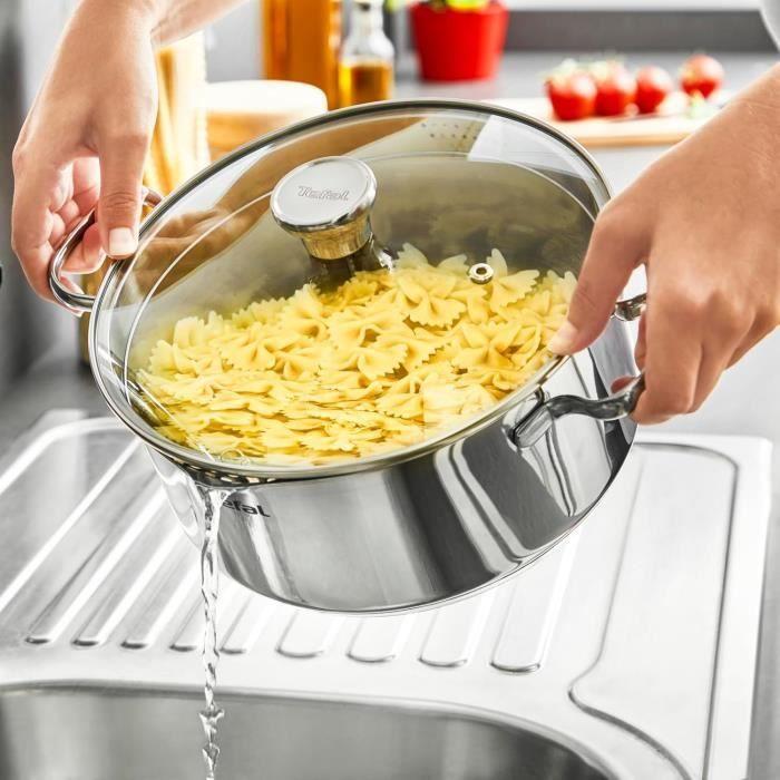 Stockpot - Tefal - Duetto A7054663 - 18/10 Stainless Steel - 24 Cm - Glass Straining Lid