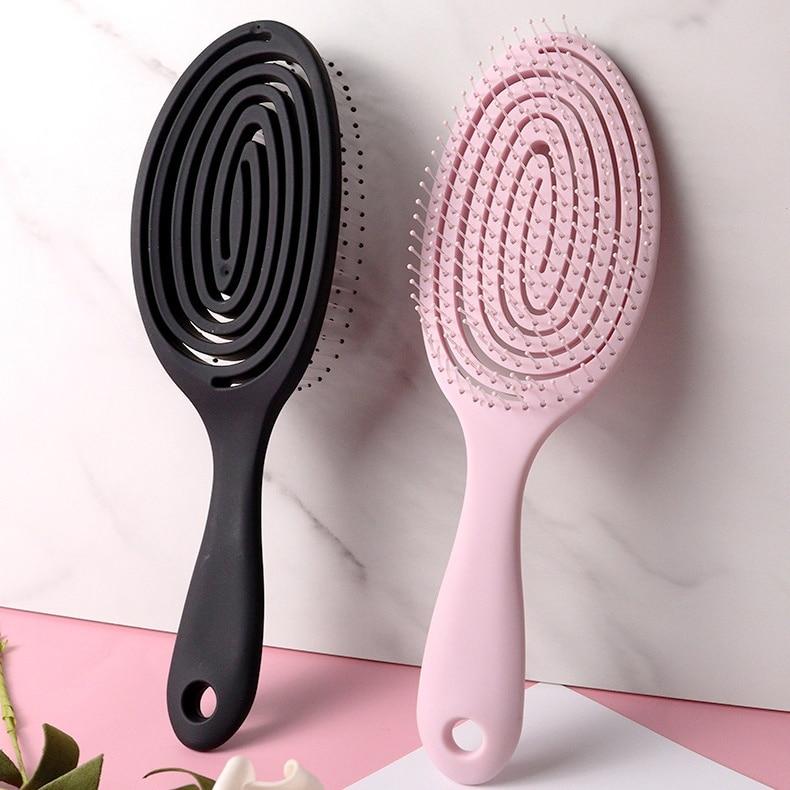 Professional Curved Hairbrush for Wet or Dry Hair Ergonomic Black