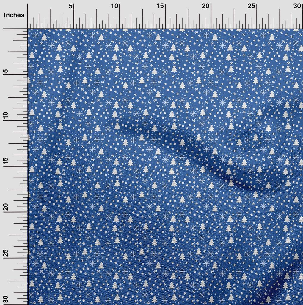 oneOone Cotton Flex Blue Fabric Snowflake,Star & Tree Dress Material Fabric Print Fabric By The Yard 40 Inch