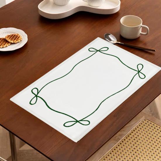 Napkin Nordic Style Embroidered Bow Pattern Cotton Linen Placemat Heat-Resistant Absorbent Fabric Napkin Cloth