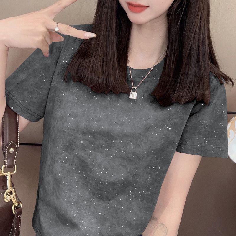 Sequin Print Slimming Short Sleeve Women's Top - High-End Summer Fashion