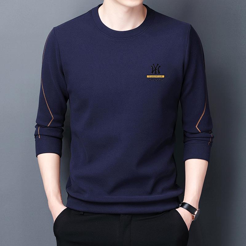 Men s 2024 Autumn Hoodie: Round Neck, Long Sleeve, Double-Sided Fleece Base Layer 4XL