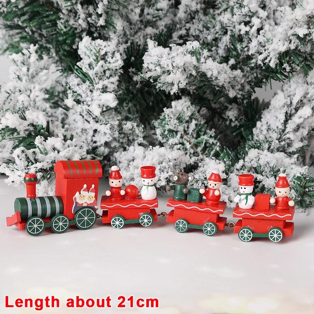 Wooden Christmas Train Ornament Plastic Mini Christmas Train Toys Festival Party Decoration Xmas Table Ornaments New Year Gifts