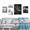 Scandinavian Nature Winter Landscape Poster Print Mountain Forest Canvas Painting Deer Wall Art Picture Nordic Style Home Decor
