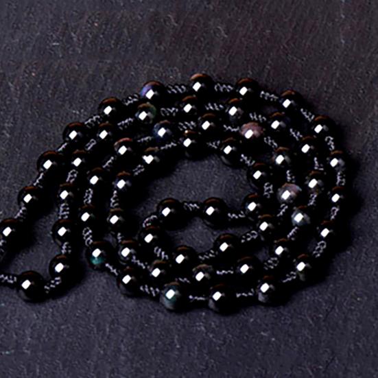 Obsidian Carving Fox Amulet Pendant Bead Chain Necklace Unisex Jewelry Gift
