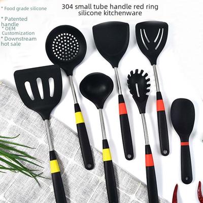 Silicone Non-Stick Cookware Set: High-Temp Spatulas, Soup Spoon, Frying Spatula, Rice Spoon.