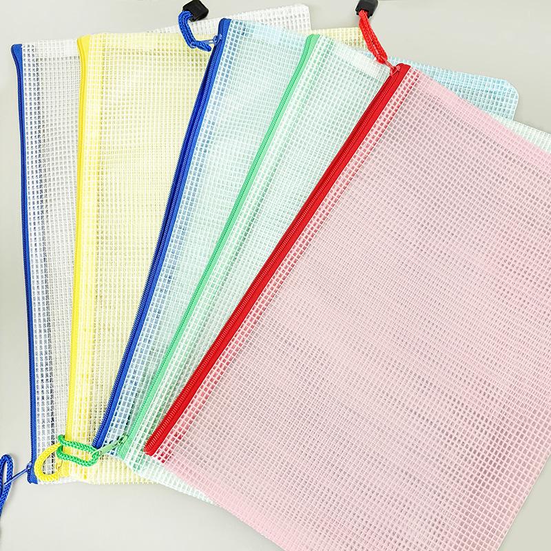 A4 Grid Zipper Bag, File Bag, Transparent Hand-held Storage Bag, Student Stationery Bag, Office Supplies Side-padded Bag