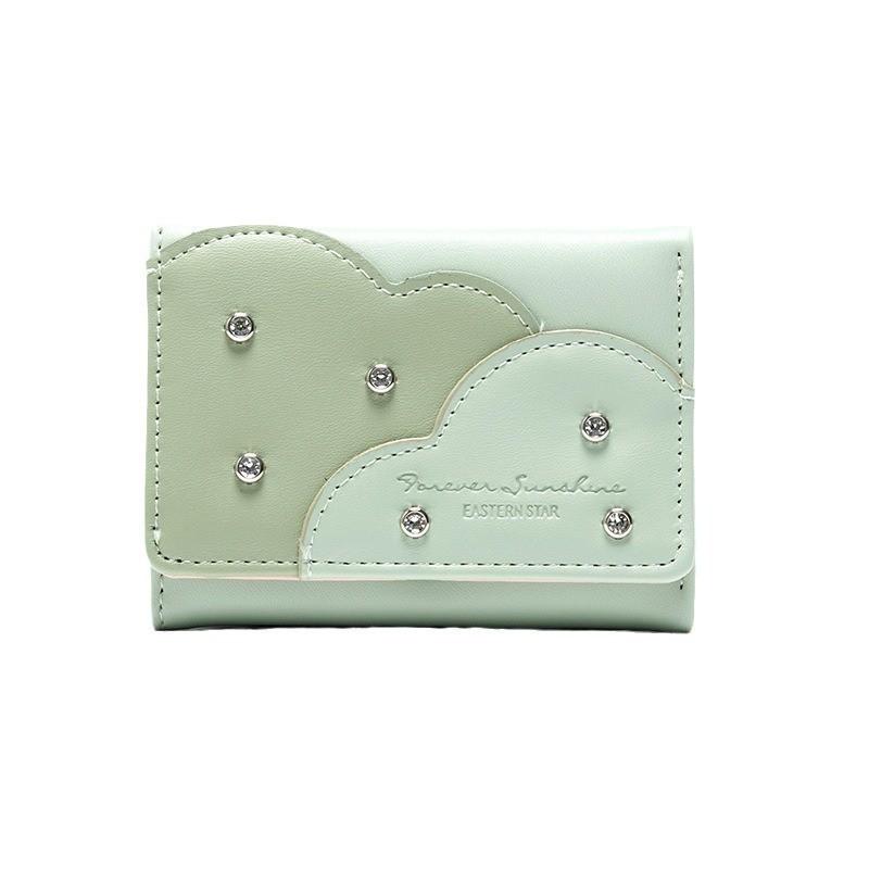 New Pu Material Large Capacity Multi-card Slots Simple Rivet Student Korean Style Ladies Tri-fold Coin Purse Cross-border