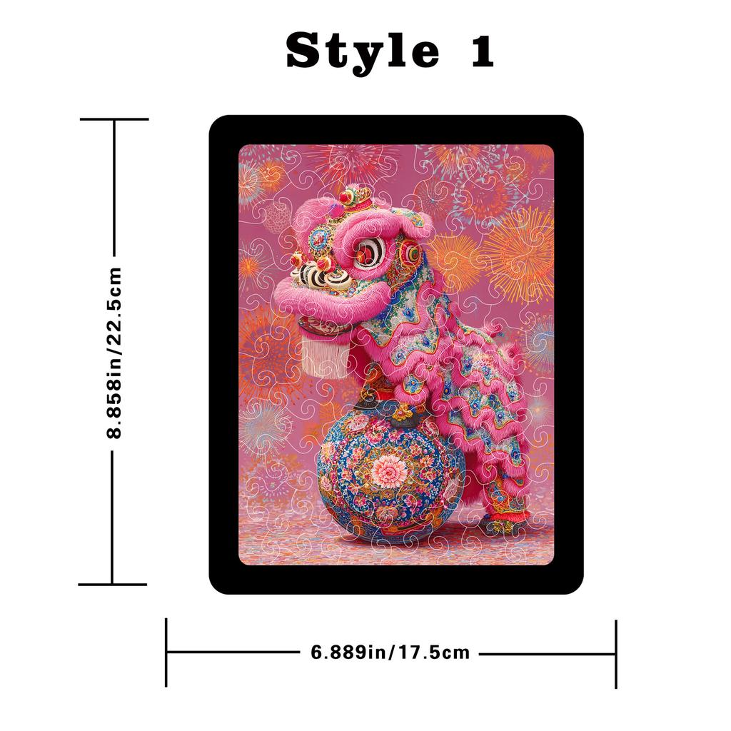 Pink Lion Dance Puzzle Decorative Painting New Chinese Transparent Desktop Ornament Acrylic Puzzle