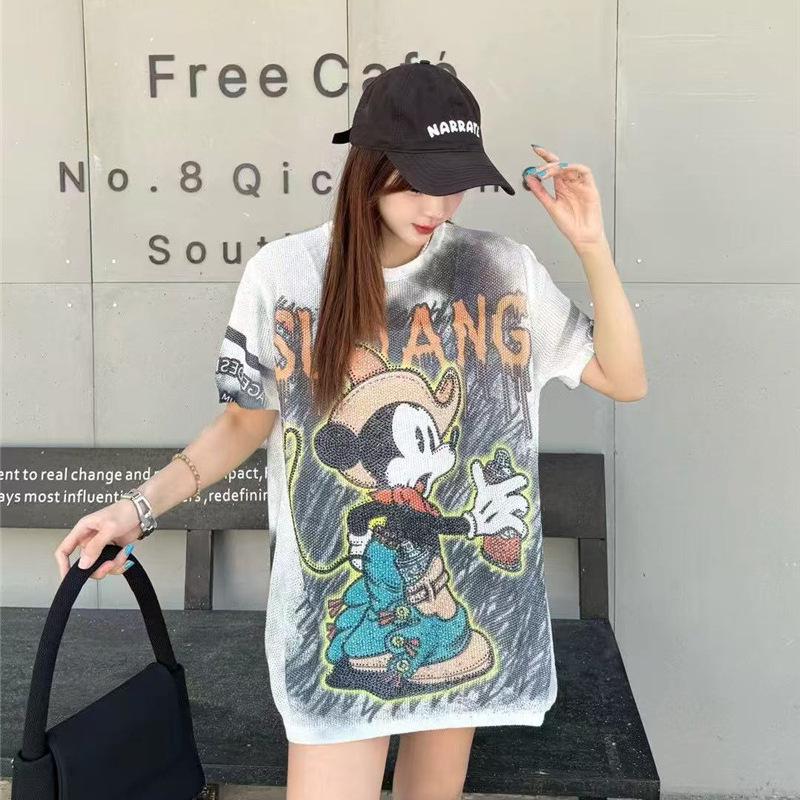 Summer 2025 Women's Loose Ice Silk Knit T-Shirt - Trendy Short Sleeve Top