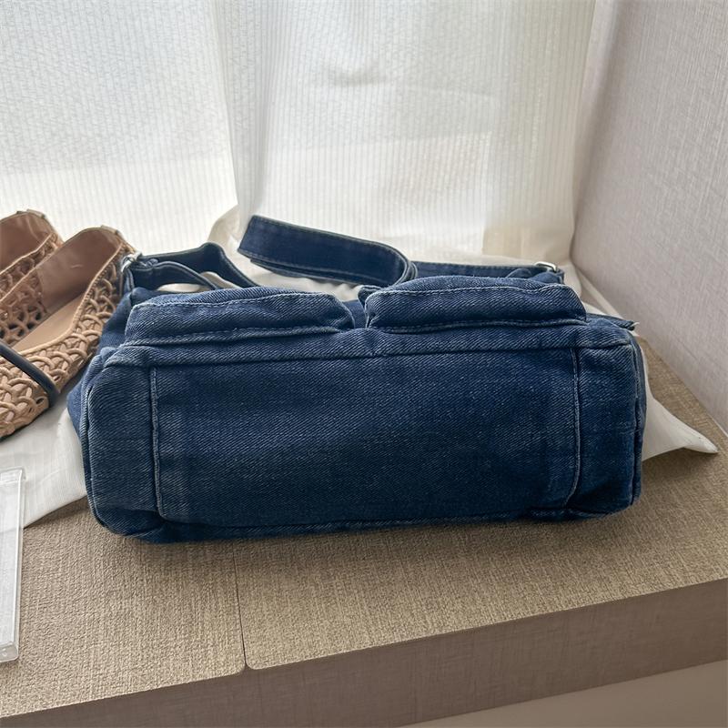 Denim Crossbody Bag Multi Pocket Shoulder Handbag with Adjustable Strap