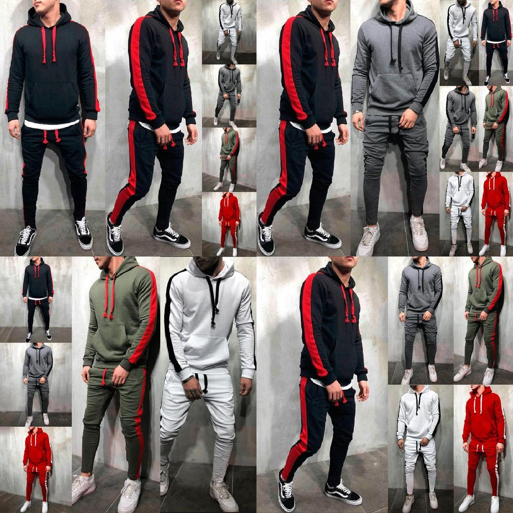 Mens Running Tracksuit Set With Hooded Jacket And Adjustable Waistline Pants For Activewear