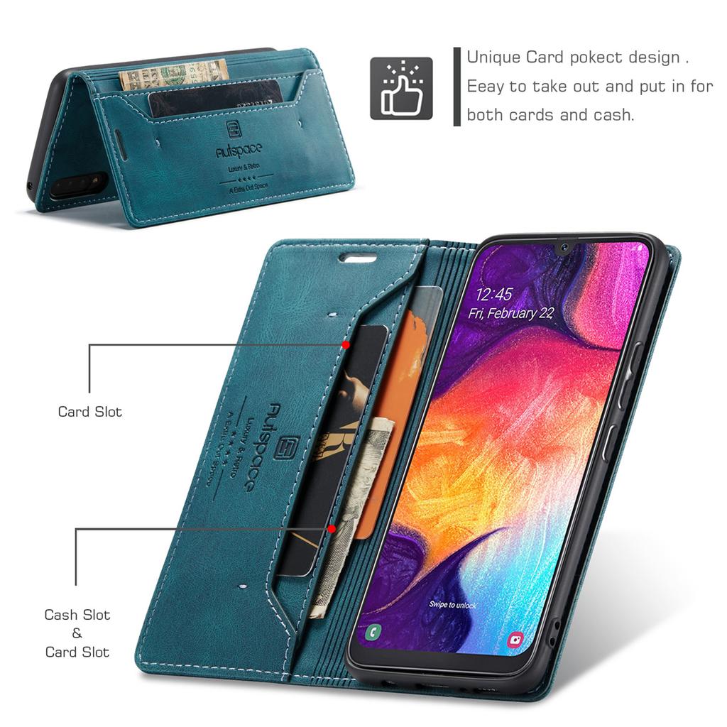 Premium Vintage Leather Wallet Case for Samsung Galaxy A50/A30S/A50S - RFID Blocking Flip Cover with Card Slots (4 Colors)