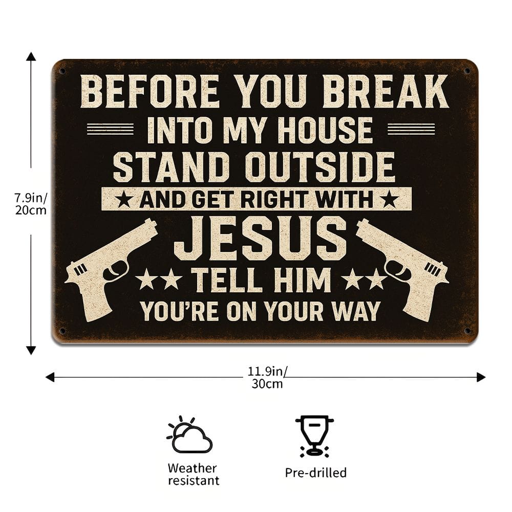 Vintage Gun Humor Sign - Rustic "No Trespassing" Metal Decor for Collector Spaces