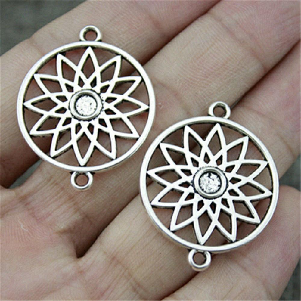 Flower Petal Connectors Botanical Themed Antique Bronze Zinc Alloy Jewelry Making Connect Charms Extender Connectors