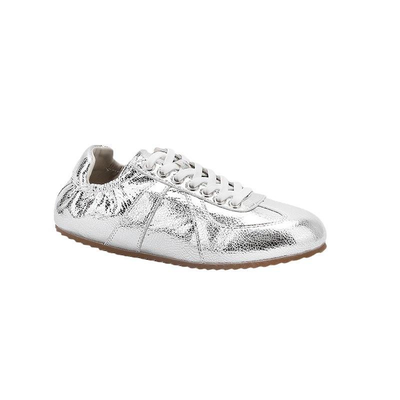 Silver German Training Shoes Women's Laces 2025 Spring New Retro Versatile Casual Shoes Flat Sports Ballet Single Shoes