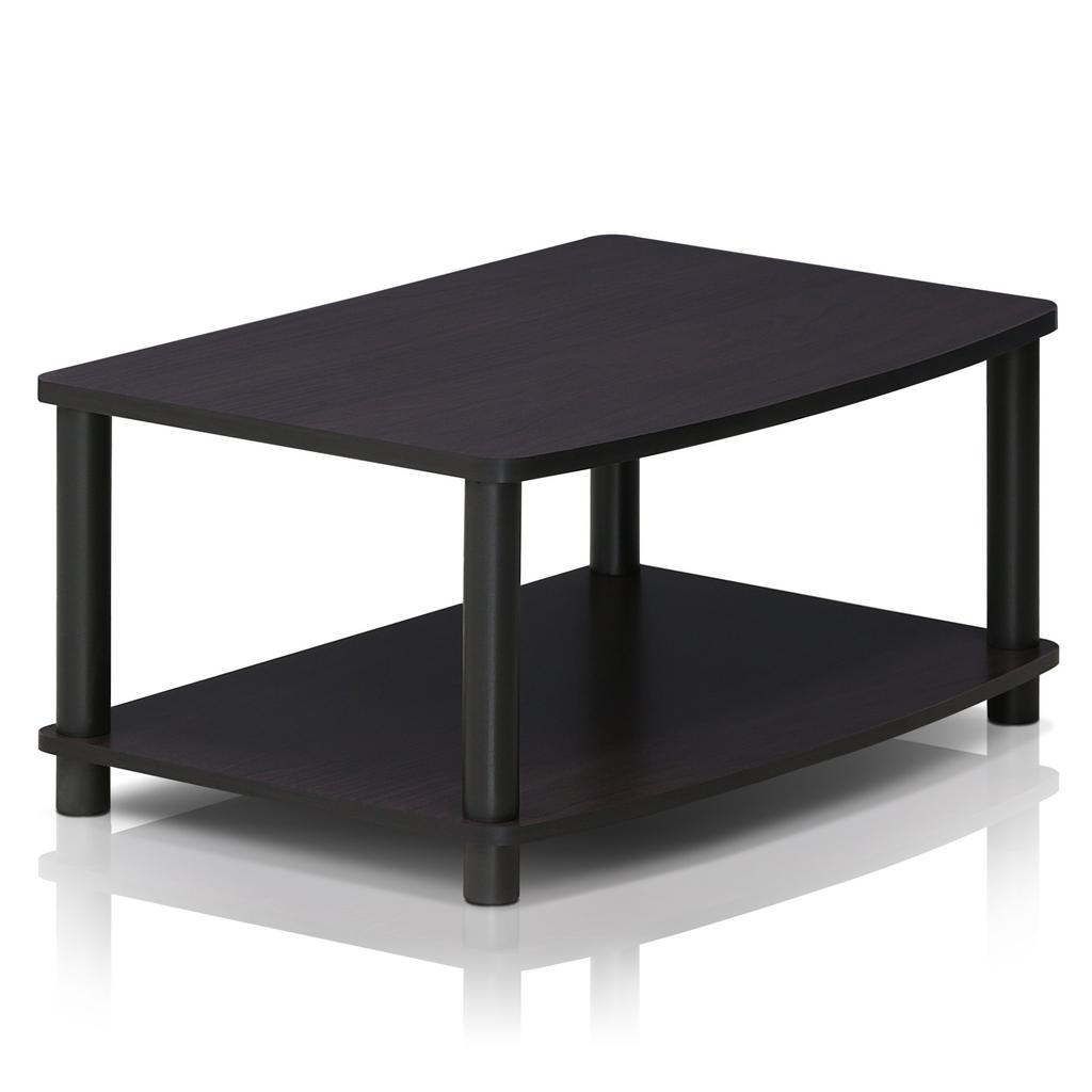 Furinno TV Stand, 2-Tier Height-Adjustable, Dark Walnut Round Pipe, Turn-N-Tube, No Tools Required, Officially Imported from Japan