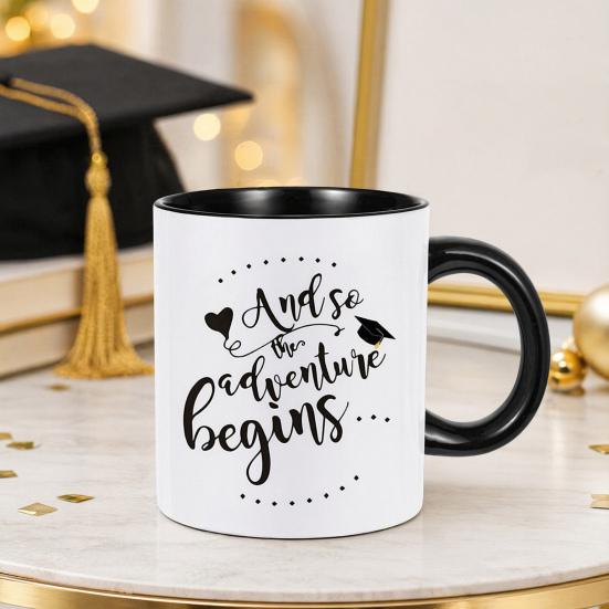 Large Capacity Coffee Cup Graduation Theme Water Cup with Ergonomic Handle Comfortable to