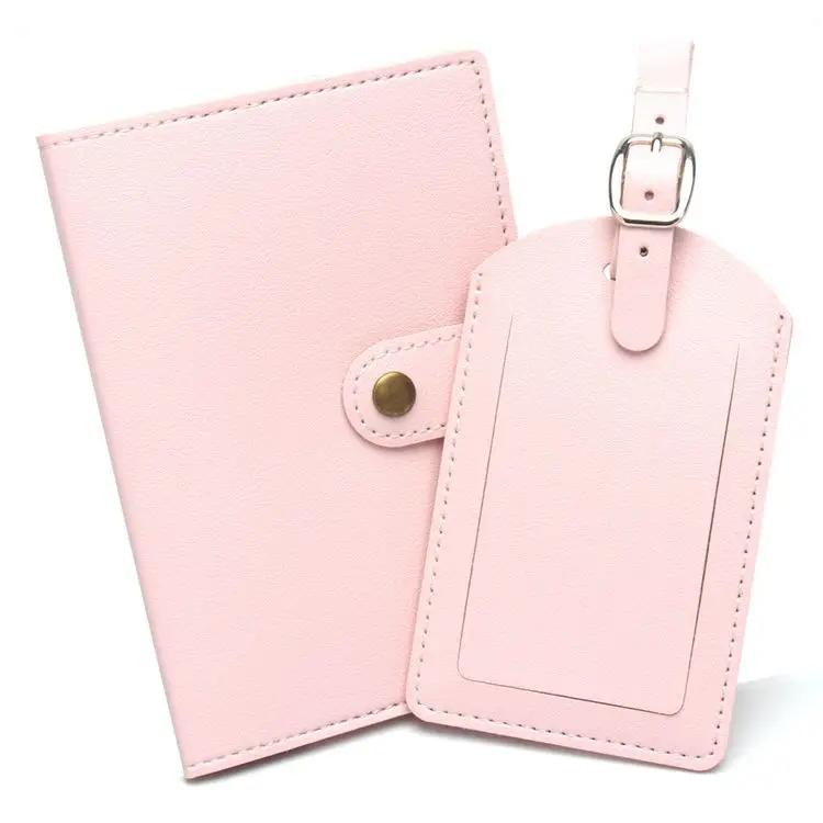 Holiday Travel Accessories Fashion Copper Button Passport Holder Luggage Tag Extra Thick Leather Passport Cover Luggage Tags