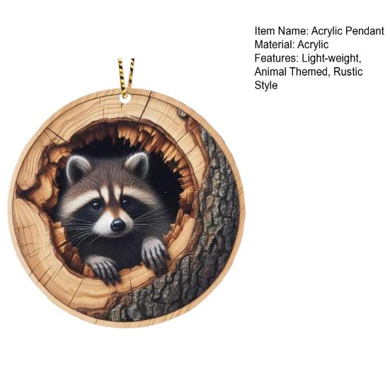 Animal Christmas Ornament Rustic 2D Acrylic Hanging Decoration Round Forest Animal Ornament
