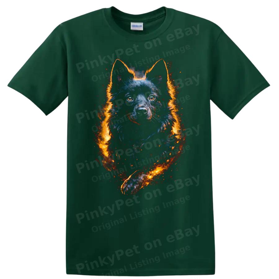 Black Dog Fire Flames Artwork T Shirt Graphic Animal Lover Tee