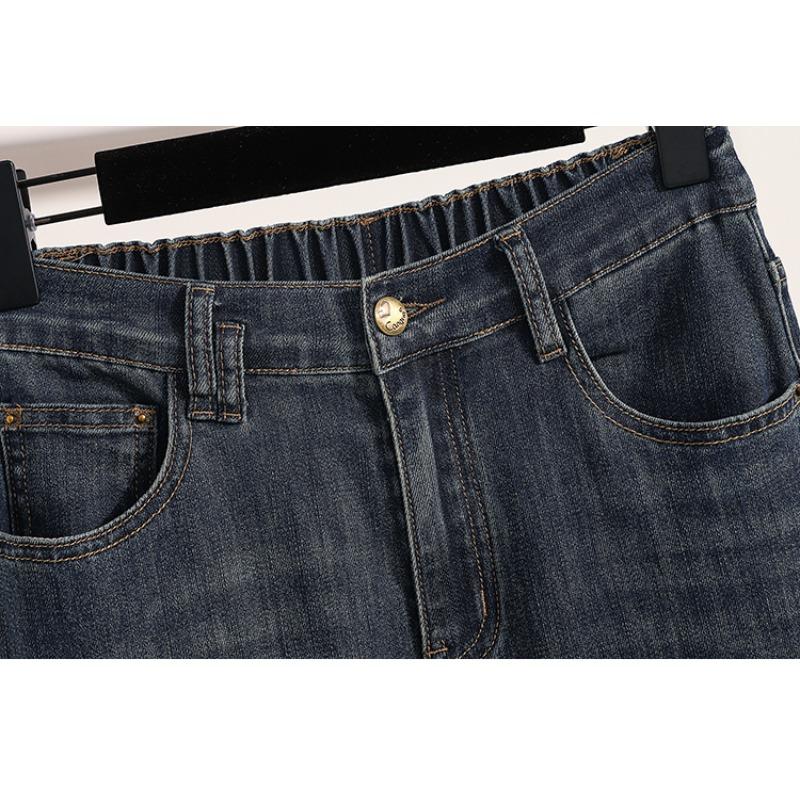 DIMANAF 2026 Autumn Winter New Plus Size Women Jeans Long Pants Denim Bottoms Casual Elastic Waist Pants Solid Basic Lday