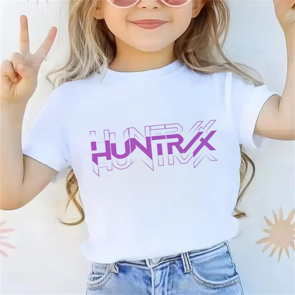 Boys' and Girls' Demon Hunter Girls Group Loose-Fit T-Shirt Summer Kids' Casual Round-Neck Short-Sleeve Top