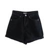 High-Waisted French Style Rolled Hem Denim Shorts