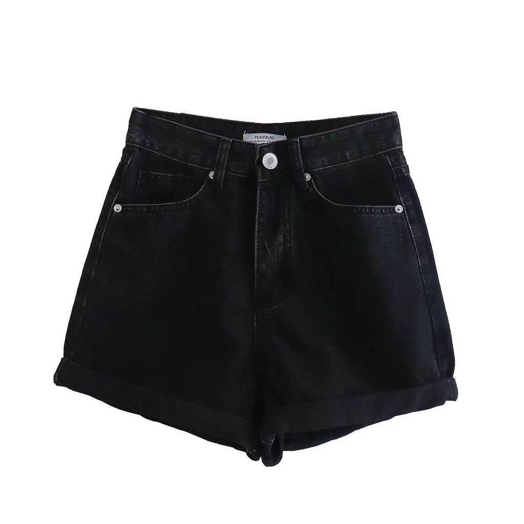 High-Waisted French Style Rolled Hem Denim Shorts