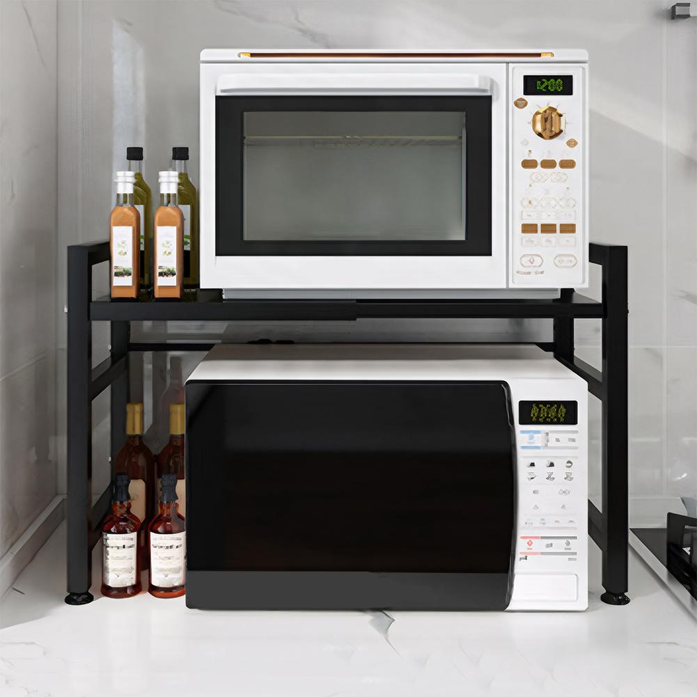Expandable Microwave Rack Heavy Duty Microwave Storage Stand Height Adjustable Microwave Oven Rack with 6 Hooks for Home Office