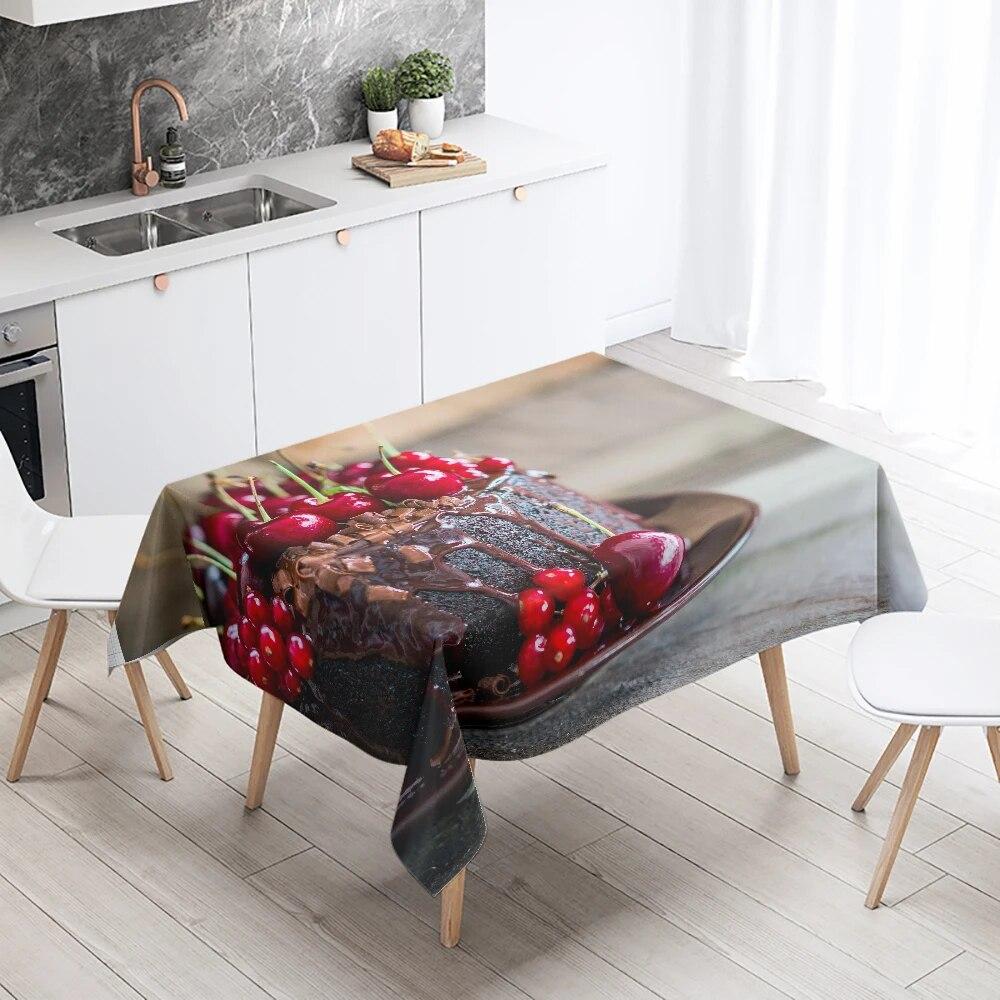 Cake Printed Tablecloth Hotel Restaurant Table Decoration and Ornament Stain Resistant Rectangular  Home