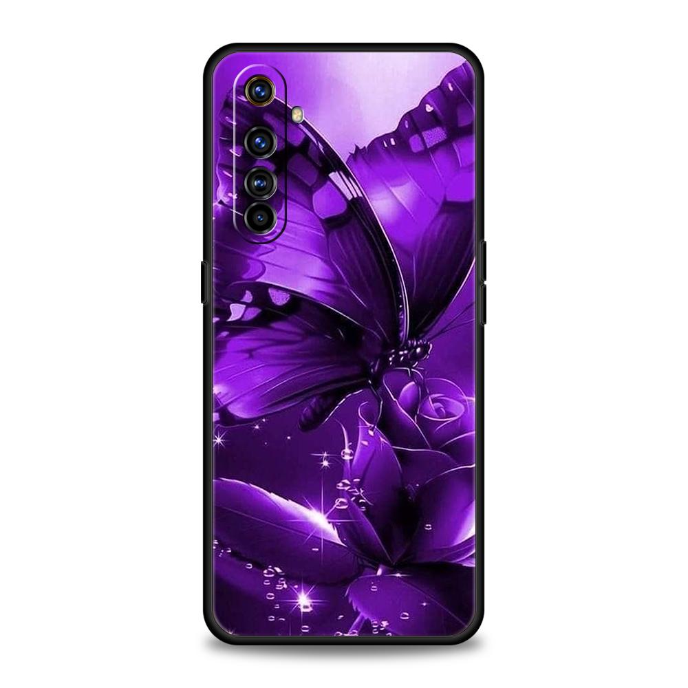 Weiches TPU für Realme 11 10 9 Pro Plus GT2 GT3 GT5 C21 C25 C35 C53 C55 C67 Pro 5G Stoßfeste Handyhülle Art Lila Schmetterling Capas
