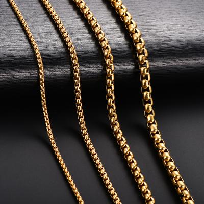 2/3/4/5mm Pozłacany Kolor Złoty Stal Nierdzewna Kwadratowy Łańcuszek Pudełkowy Rolo Naszyjnik Metalowa Biżuteria dla Kobiet i Mężczyzn Choker 14 - 40 cali
