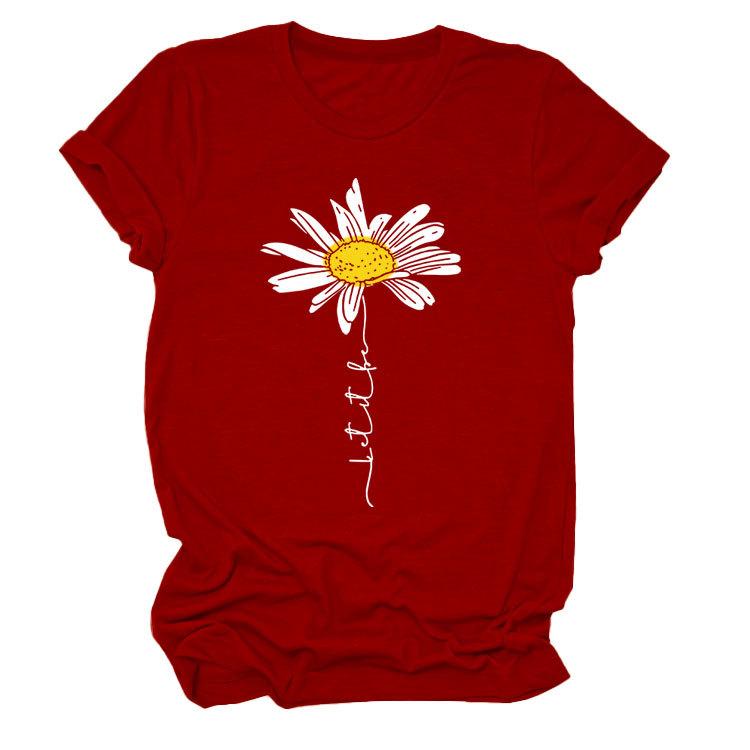 Sommer Rundhals 3D Gänseblümchen Print Top Modische Lässige Kurzarm Damen T-Shirts