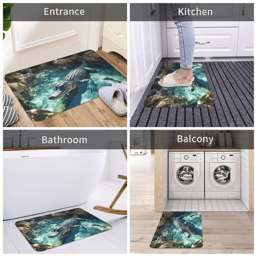 3D Illusion Alligator Pool Doormat Mat Anti-Slip Kitchen Bathroom Garage Rug Carpet 40*60cm