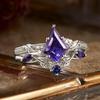 European & American Style Irregular Rhombus Blue Diamond Silver Ring for Women