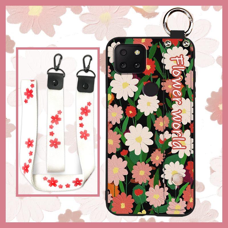 Back Cover Wrist Strap Phone Case For TCL T-Mobile Revvl 5G Phone Holder Flower Soft case Waterproof Ring Lanyard