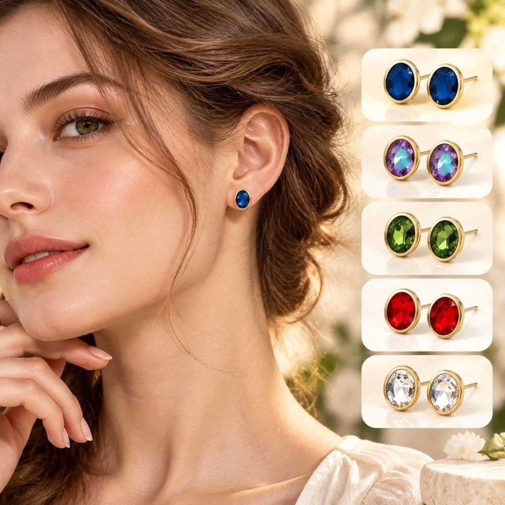 1 Pair Titanium Steel Geometric Earring Stainless Steel Zircon Earring Fashion Jewelry Gift Giving