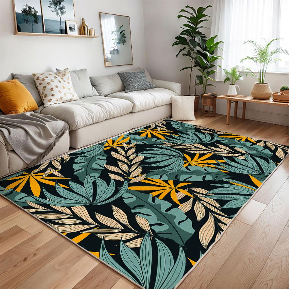 Botanical Print Area Rug for Living Room Large Bedroom Modern Elegant Non-Slip Mat