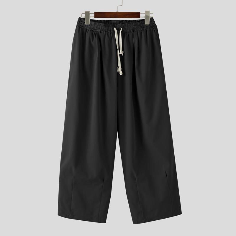 INCERUN Men Drawstring Pants Casual Elastic Waist Long Loose Oversized Trousers