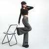 Women's Striped Wide-Leg High-Waisted Jeans - Slimming Loose Fit Black-Gray Floor-Length Pants for Spring and Autumn