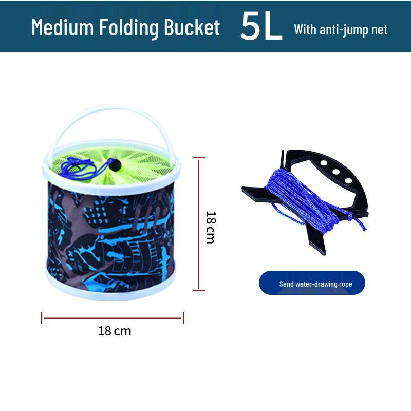 Foldable Fish Bucket with Rope & Anti-jump Net - Multi-functional for Fishing & Fish Protection