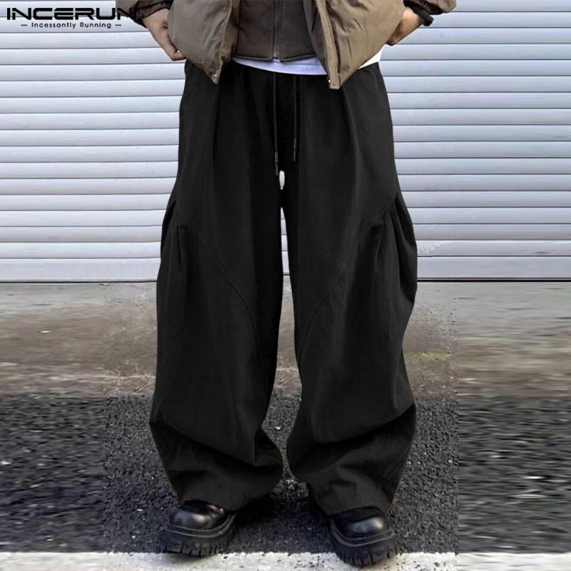 INCERUN Men Elastic Waist Pants Casual Wide Legs Pants Long Trousers