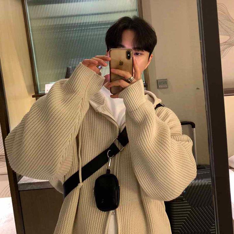 Herren Herbst/Winter Trendiger Vielseitiger Einfarbiger Kapuzenpullover Cardigan