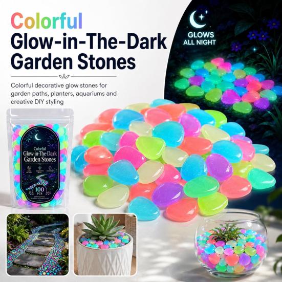 1.5cm Luminous Stones, Glow in The Dark Garden Pebbles, Outdoor Glowing Rocks, Decorative Glowing Pebbles for Pathway Patio Yard Aquarium Fish Tank