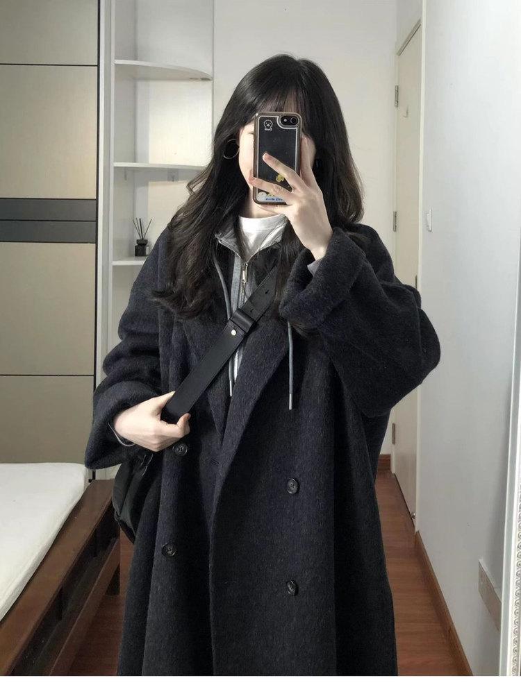 Oatmeal Double-Sided Cashmere Women's Mid-Length Coat - 2023 Autumn/Winter Korean Hepburn Style
