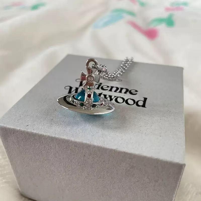 Westwood Saturn Choker Necklace: High Version, Medium Size, Women's 10MM Beads, Logo Clasp.