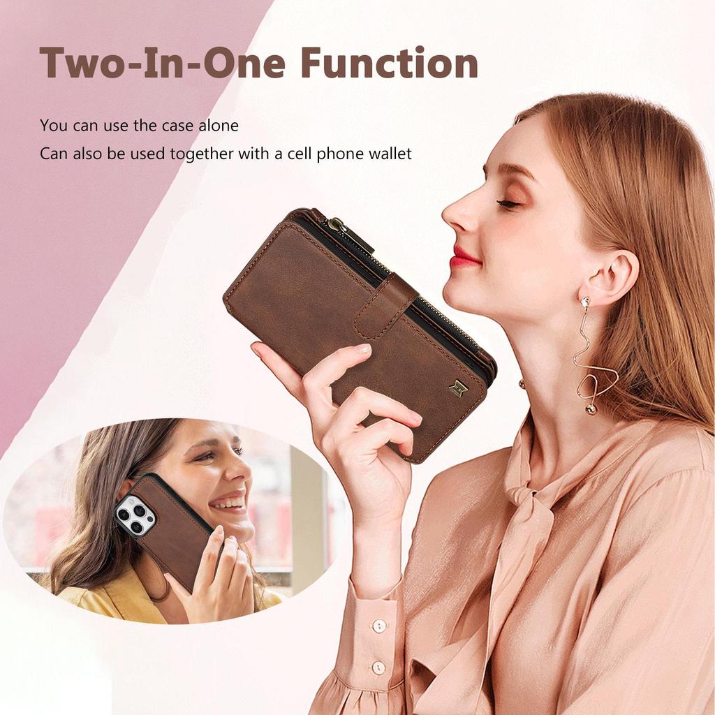 iPhone 16 Pro Multifunction Wallet Leather Case with Detachable Magnetic Cover