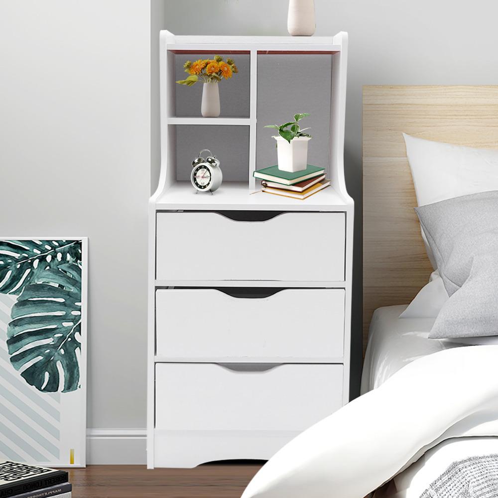 Bymaocar White Storage Nightstand w/ 3 Drawers Side Stand Multifunctional Bedside Cabinet Night Stand Furniture Easy Assembly