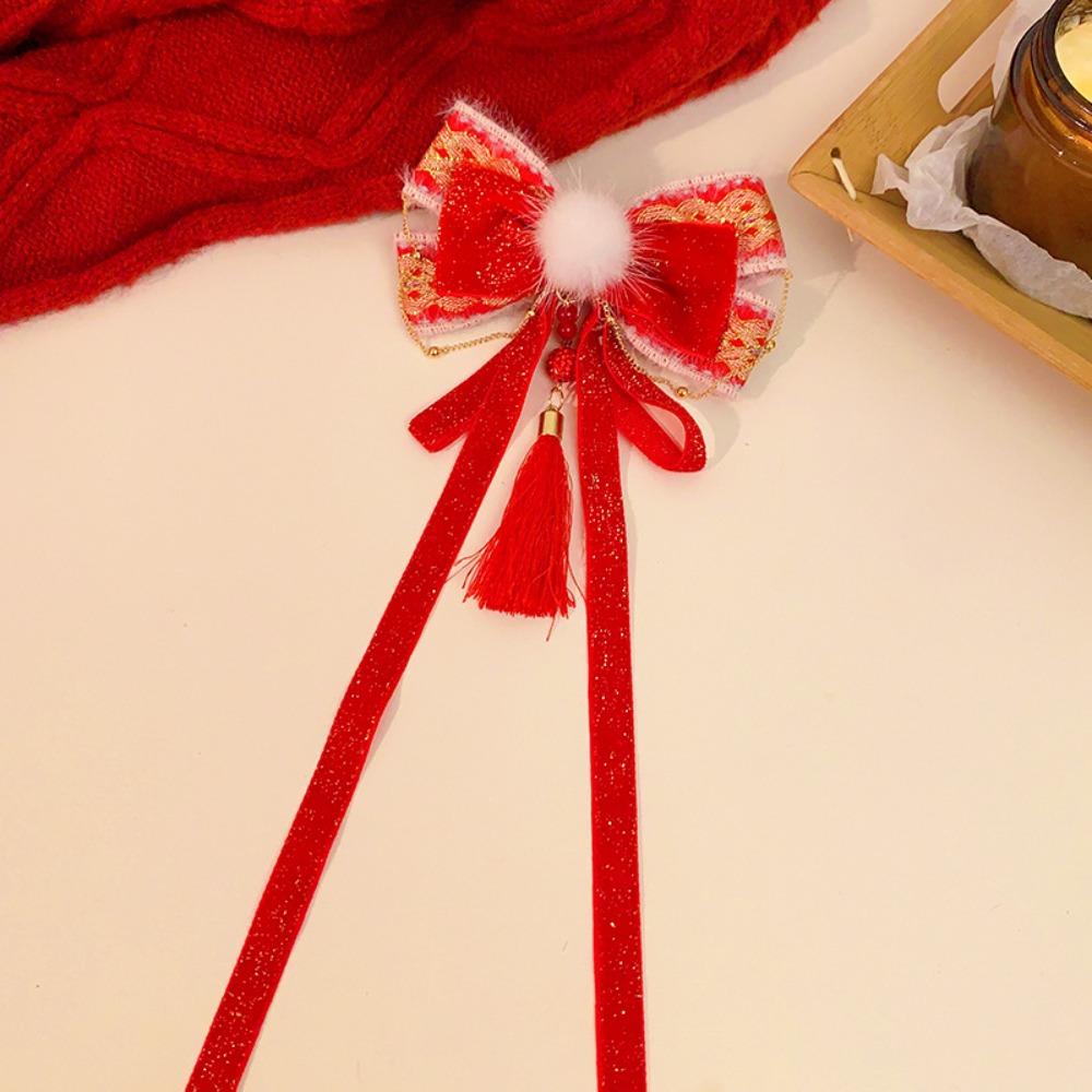 

Wig Plush Ball Hairpin Ribbon Princess Forehead Chain Fashion Red Bow Hair Clip Children Style A
